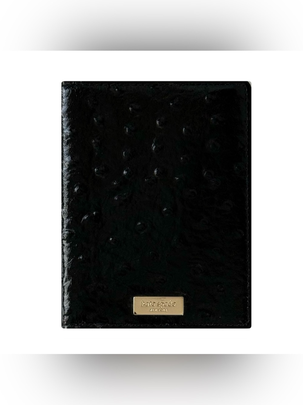 Kate Spade Riverside Street Black Ostrich Embossed Leather Passport Holder